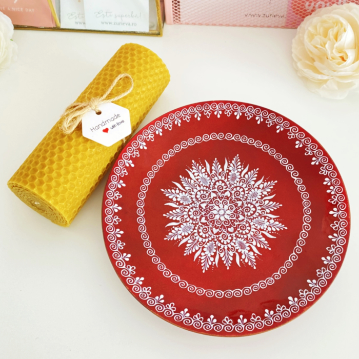 Lumanare Ceara Albine si Farfurie Portelan Vintage, Set Cadou Lumanari Handmade [1]
