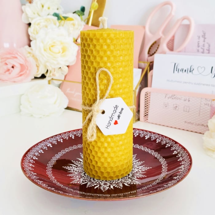 Lumanare Ceara Albine si Farfurie Portelan Vintage, Set Cadou Lumanari Handmade [3]