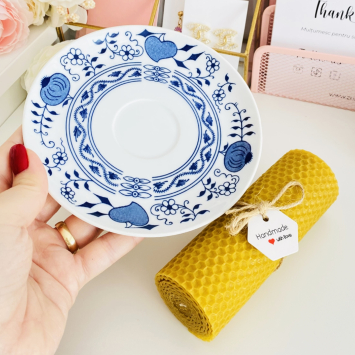 Lumanare Ceara Albine si Farfurie Portelan Vintage, Set Cadou Lumanari Handmade [2]