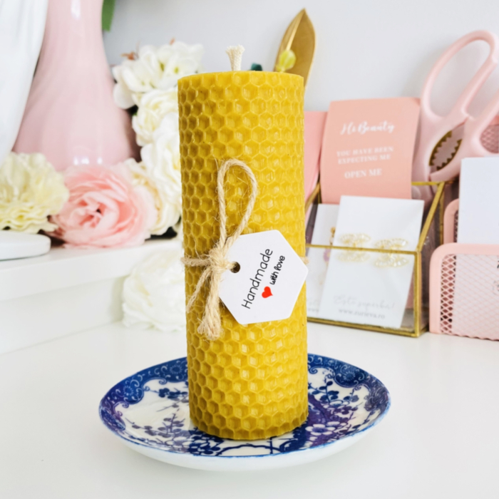 Lumanare Ceara Albine si Farfurie Portelan Vintage, Set Cadou Lumanari Handmade [3]