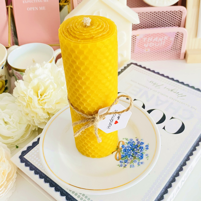 Lumanare Ceara Albine si Farfurie Portelan Vintage, Set Cadou Lumanari Handmade [4]