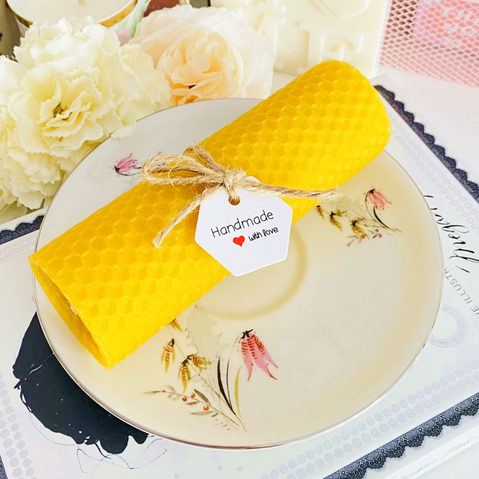 Lumanare Ceara Albine si Farfurie Portelan Vintage, Set Cadou Lumanari Handmade [3]