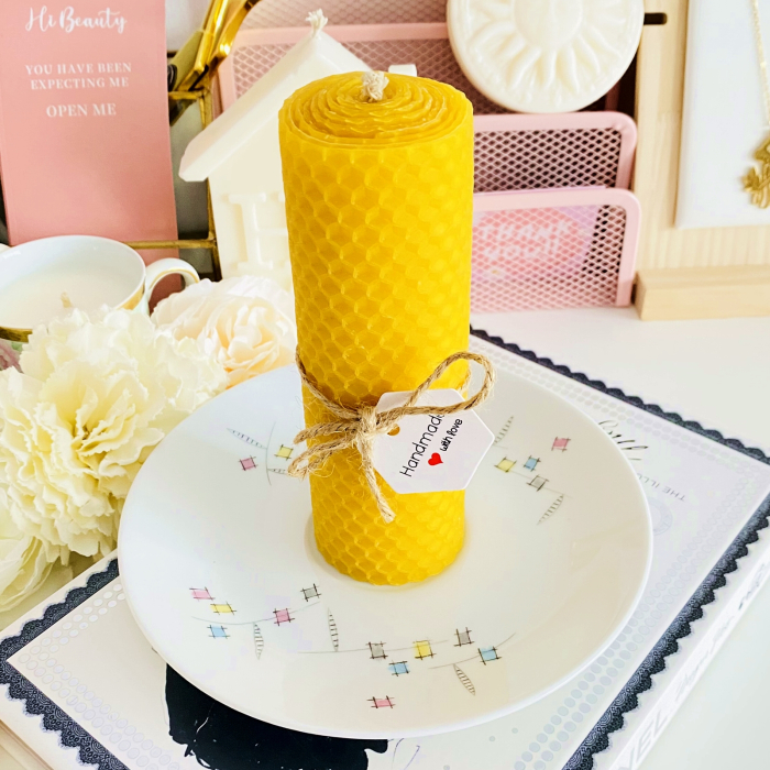 Lumanare Ceara Albine si Farfurie Portelan Vintage, Set Cadou Lumanari Handmade [4]