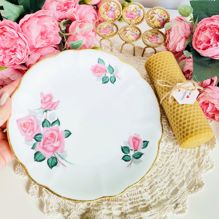 Lumanare Ceara Albine si Farfurie Portelan Vintage, Lumanari Parfumate Handmade [2]
