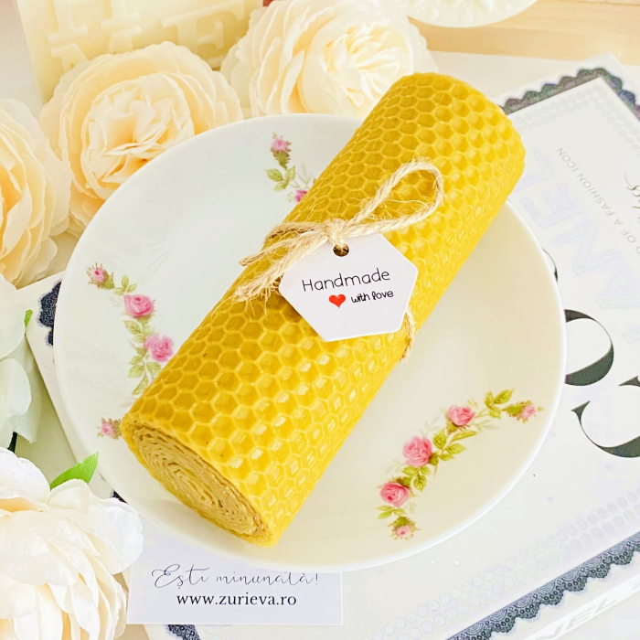 Lumanare Ceara Albine si Farfurie Portelan Vintage, Set Cadou Lumanari Handmade [3]