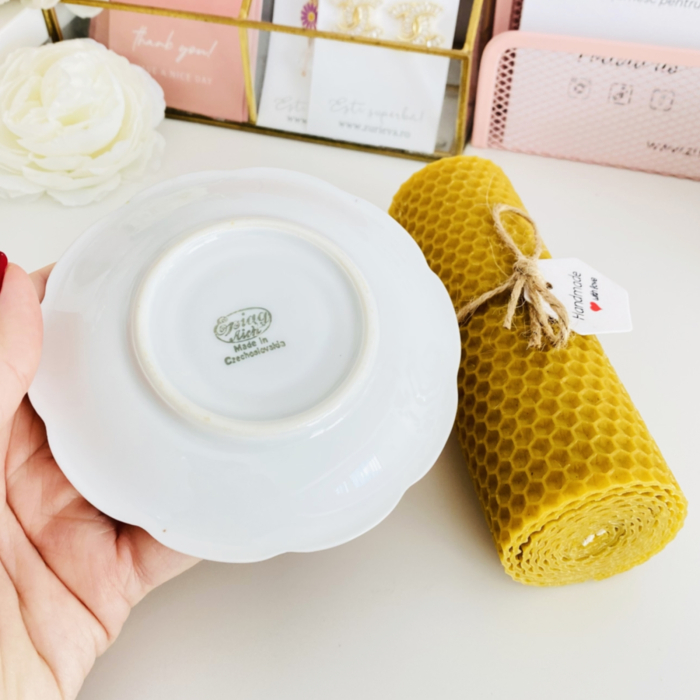 Lumanare Ceara Albine si Farfurie Portelan Vintage, Set Cadou Lumanari [6]