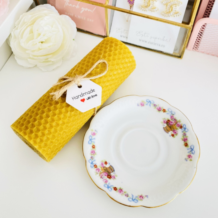 Lumanare Ceara Albine si Farfurie Portelan Vintage, Set Cadou Lumanari [5]