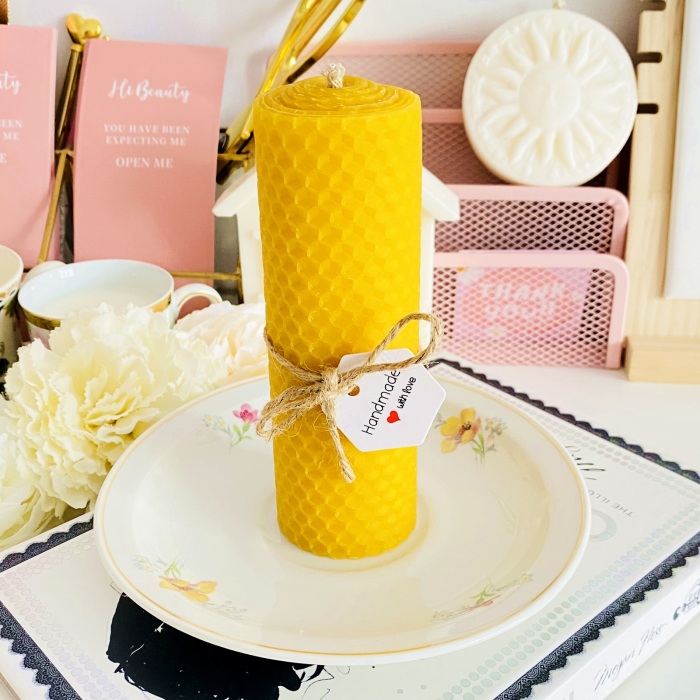 Lumanare Ceara Albine si Farfurie Portelan Vintage, Set Cadou Lumanari Handmade [4]