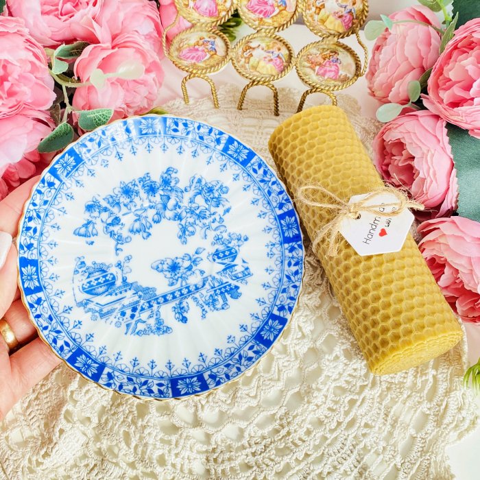 Lumanare Ceara Albine si Farfurie Portelan Vintage, Lumanari Parfumate Handmade [3]