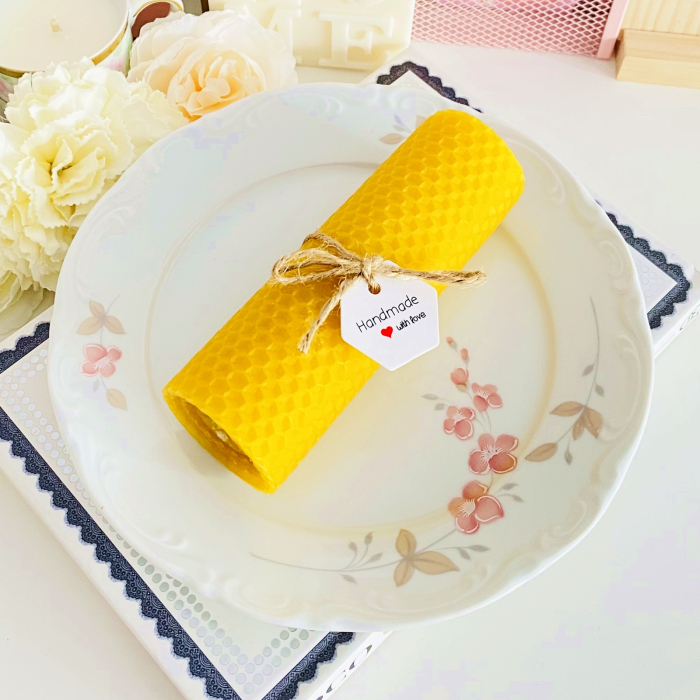 Lumanare Ceara Albine si Farfurie Portelan Vintage, Set Cadou Lumanari Handmade [3]