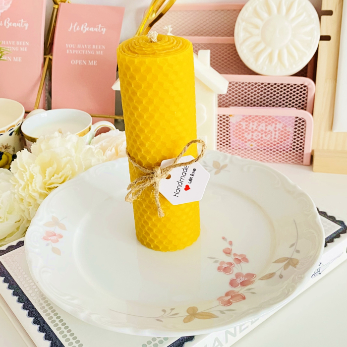 Lumanare Ceara Albine si Farfurie Portelan Vintage, Set Cadou Lumanari Handmade [2]