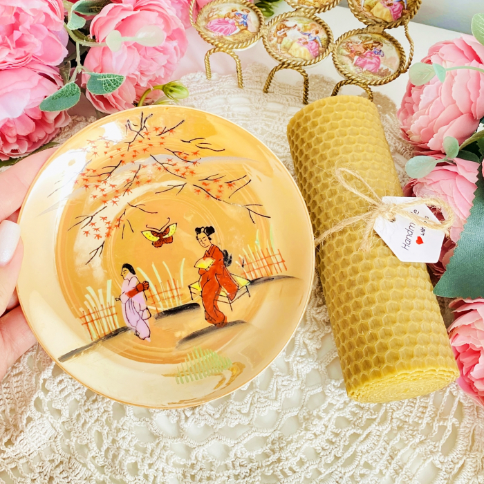 Lumanare Ceara Albine si Farfurie Portelan Vintage, Lumanari Parfumate Handmade [2]