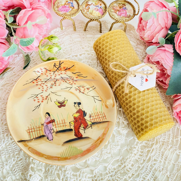 Lumanare Ceara Albine si Farfurie Portelan Vintage, Lumanari Parfumate Handmade [3]