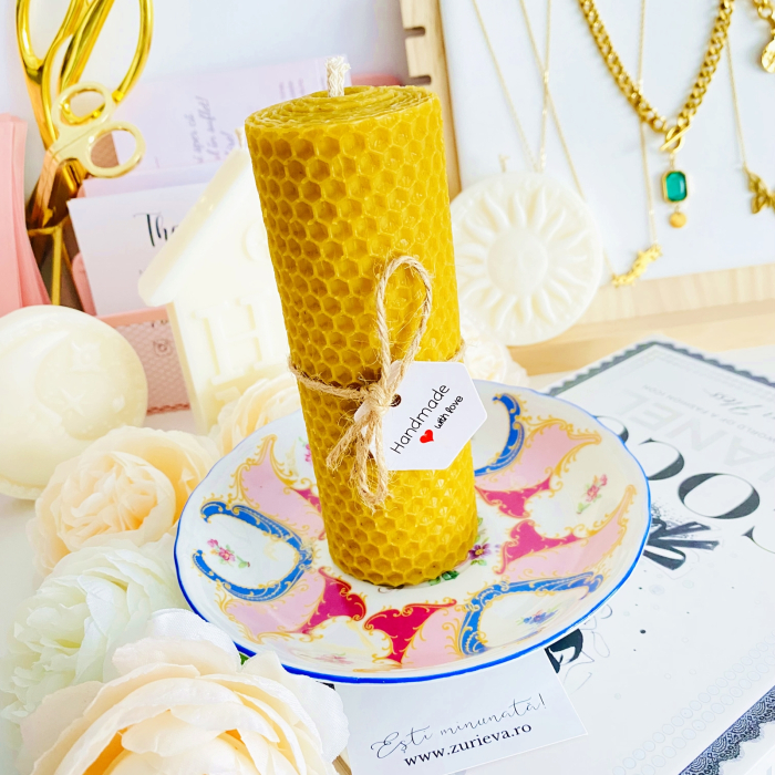 Lumanare Ceara Albine si Farfurie Portelan Vintage, Set Cadou Lumanari Handmade [4]