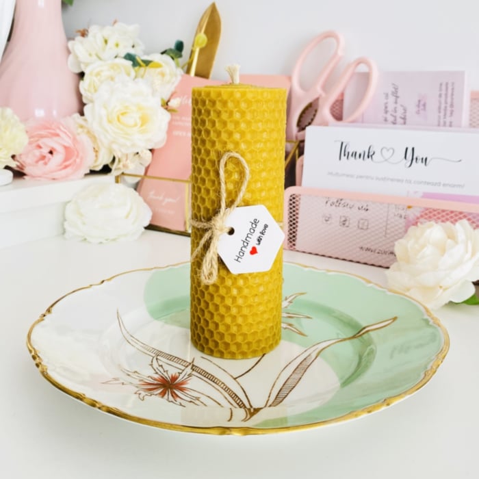 Lumanare Ceara Albine si Farfurie Portelan Vintage, Set Cadou Lumanari Handmade [3]