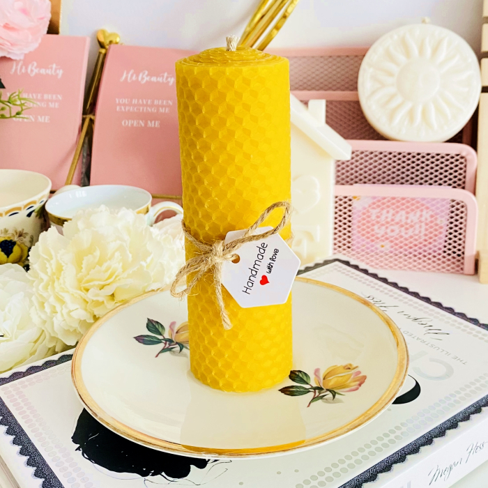 Lumanare Ceara Albine si Farfurie Portelan Vintage, Set Cadou Lumanari Handmade [4]