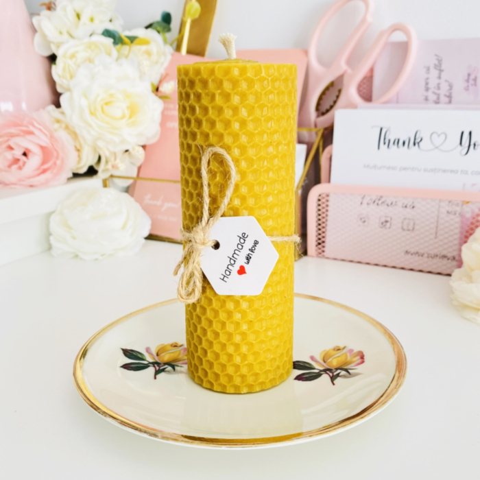 Lumanare Ceara Albine si Farfurie Portelan Vintage, Set Cadou Lumanari Handmade [2]