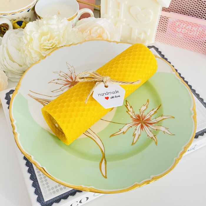 Lumanare Ceara Albine si Farfurie Portelan Vintage, Set Cadou Lumanari Handmade [3]