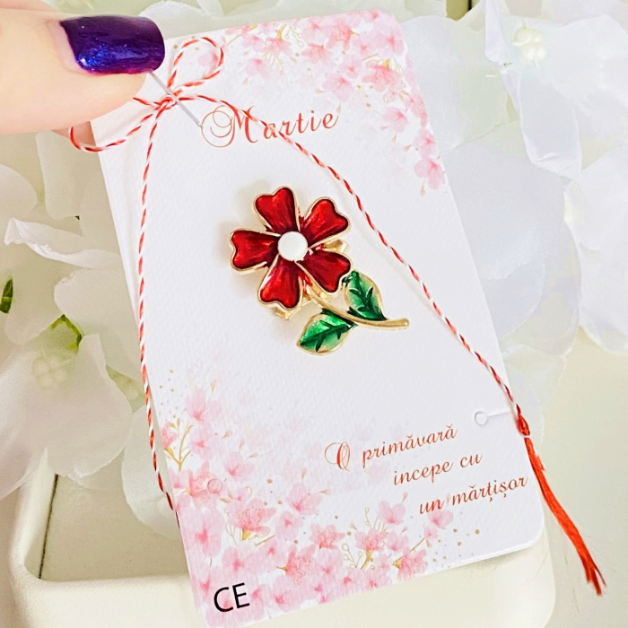 Martisor Brosa Floare Rosie, Bijuterii Femei, Martisoare Martie [6]