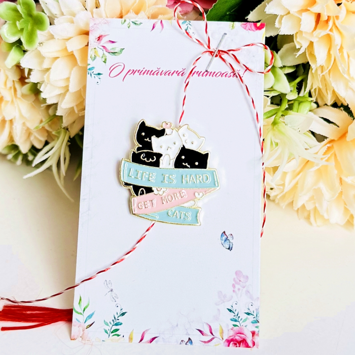 Martisor Brosa Pin Pisici Albe Negre, Bijuterii Femei, Martisoare Martie [3]