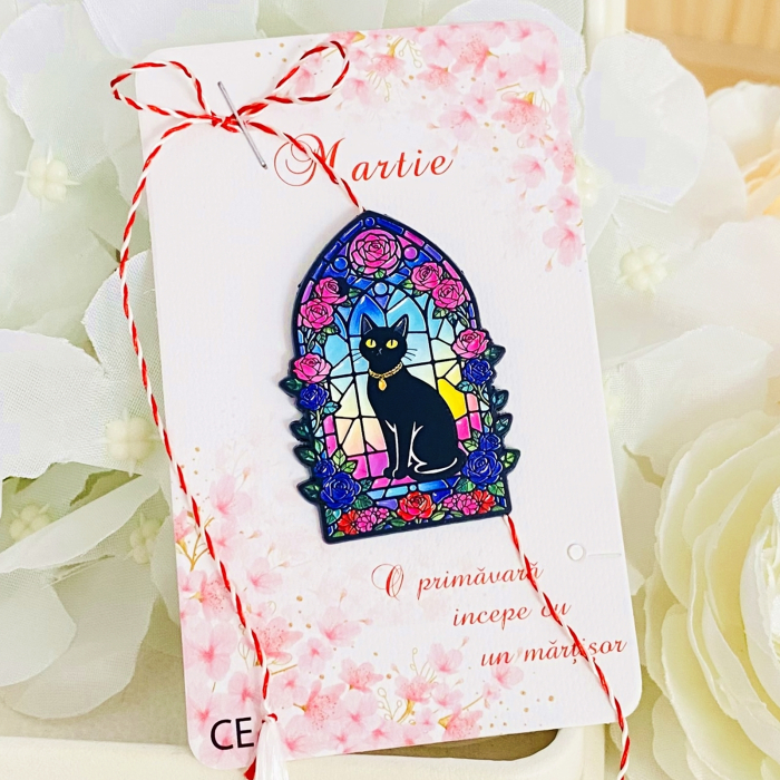 Martisor Brosa Pisica Vitraliu Mov, Bijuterii Femei, Martisoare Martie [4]