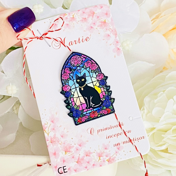 Martisor Brosa Pisica Vitraliu Mov, Bijuterii Femei, Martisoare Martie [2]