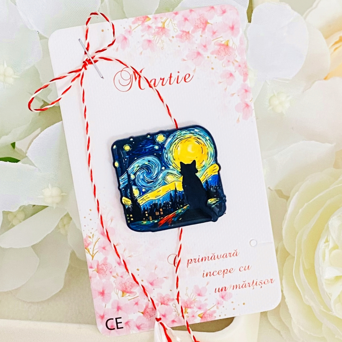 Martisor Brosa Pisica Starry Night, Bijuterii Femei, Martisoare Martie [5]