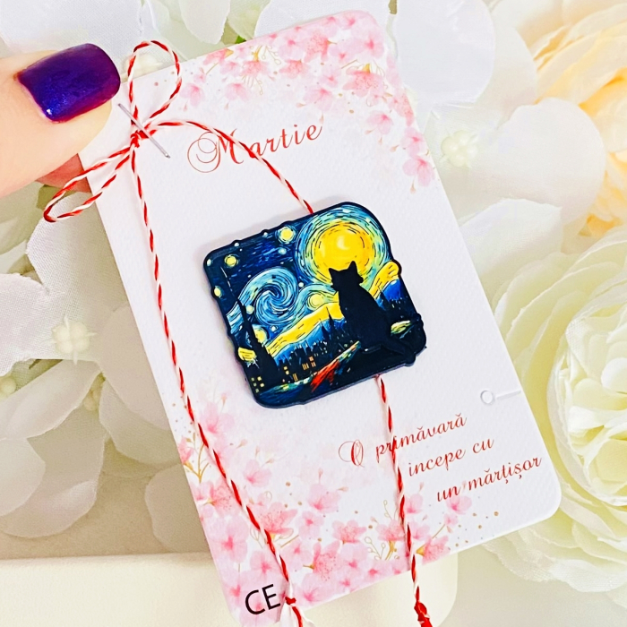 Martisor Brosa Pisica Starry Night, Bijuterii Femei, Martisoare Martie [4]