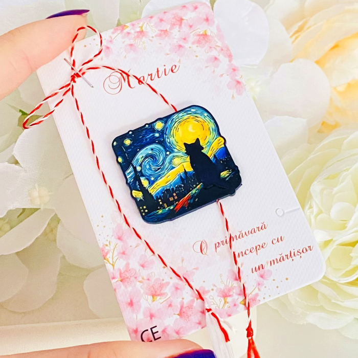Martisor Brosa Pisica Starry Night, Bijuterii Femei, Martisoare Martie [2]