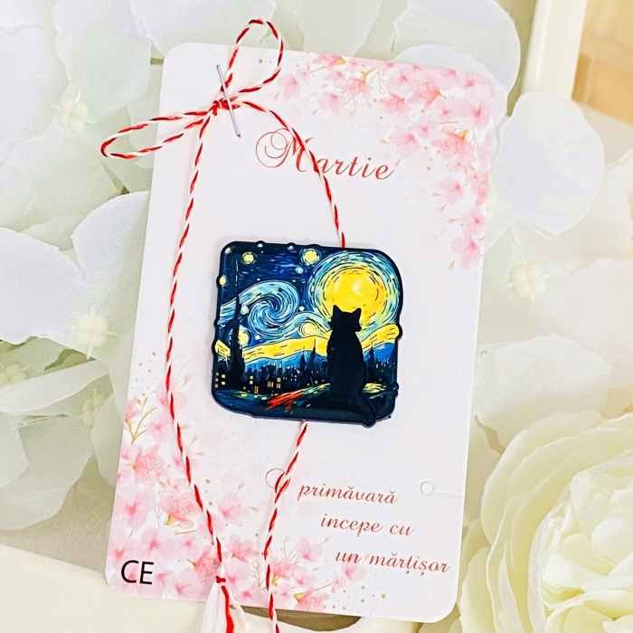 Martisor Brosa Pisica Starry Night, Bijuterii Femei, Martisoare Martie [3]