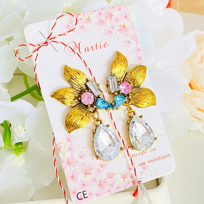 Martisor Cercei Flori Aurii, Cercei Dama, Bijuterii Femei, Martisoare Martie [4]