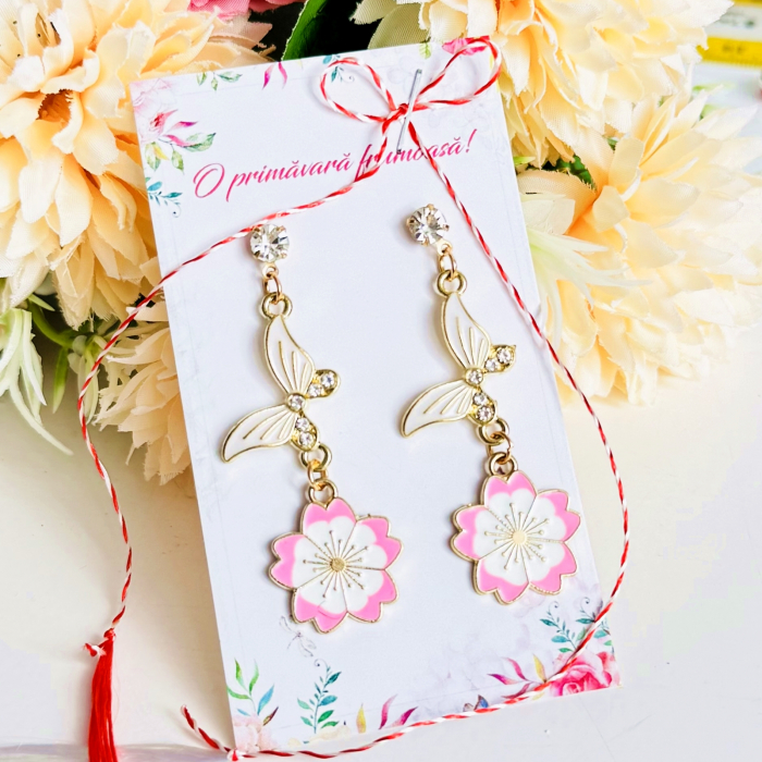 Martisor Cercei Fluturi Albi Flori, Cercei Dama, Bijuterii Femei, Martisoare Martie [2]