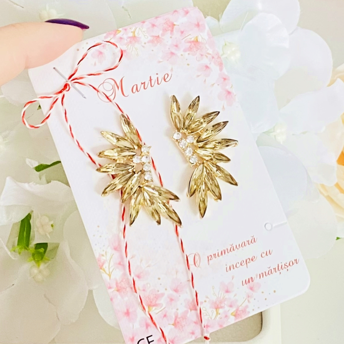 Martisor Cercei Cristale Crem, Cercei Dama, Bijuterii Femei, Martisoare Martie [4]