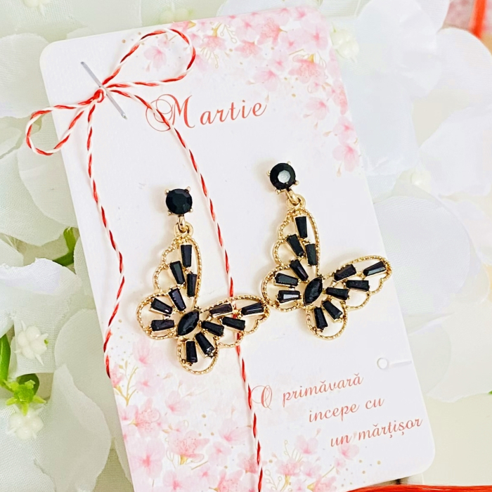 Martisor Cercei Fluturi Negri, Cercei Dama, Bijuterii Femei, Martisoare Martie [4]