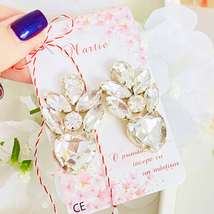 Martisor Cercei Heart Cristale Albe, Cercei Dama, Bijuterii Femei, Martisoare Martie [4]