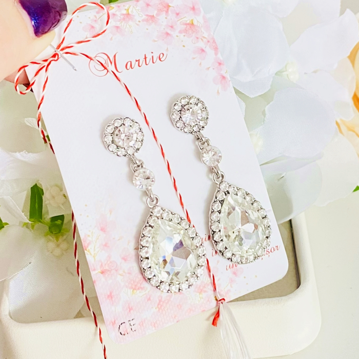 Martisor Cercei Cristale Argintii, Cercei Dama, Bijuterii Femei, Martisoare Martie [2]