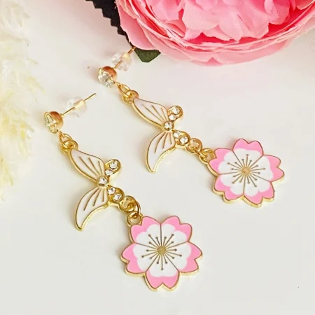 Martisor Cercei Fluturi Albi Flori, Cercei Dama, Bijuterii Femei, Martisoare Martie [4]