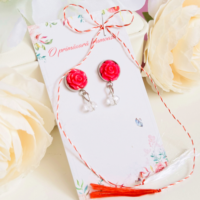 Martisor Cercei Trandafiri Fuchsia, Cercei Dama, Bijuterii Femei, Martisoare Martie [2]