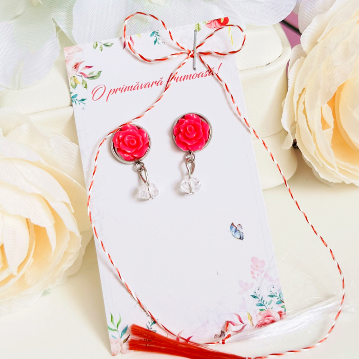 Martisor Cercei Trandafiri Fuchsia, Cercei Dama, Bijuterii Femei, Martisoare Martie [4]
