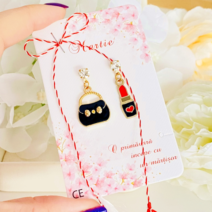 Martisor Cercei Ruj & Geanta, Cercei Dama, Bijuterii Femei, Martisoare Martie [3]