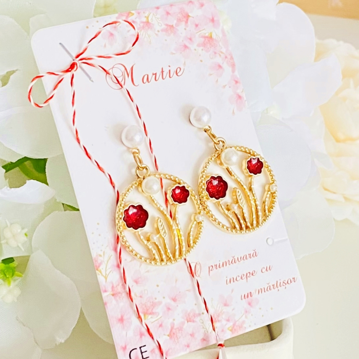 Martisor Cercei Flori Rosii, Cercei Dama, Bijuterii Femei, Martisoare Martie [3]