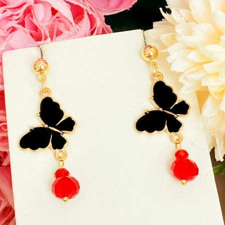 Martisor Cercei Fluturi Negri Cristale Rosii, Cercei Dama, Bijuterii Femei, Martisoare Martie [2]