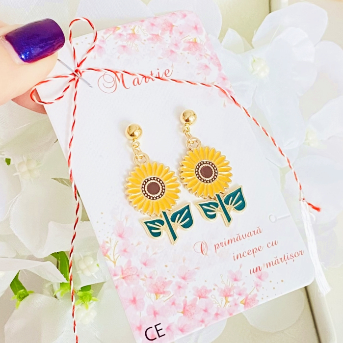 Martisor Cercei Floarea Soarelui, Cercei Dama, Bijuterii Femei, Martisoare Martie [6]