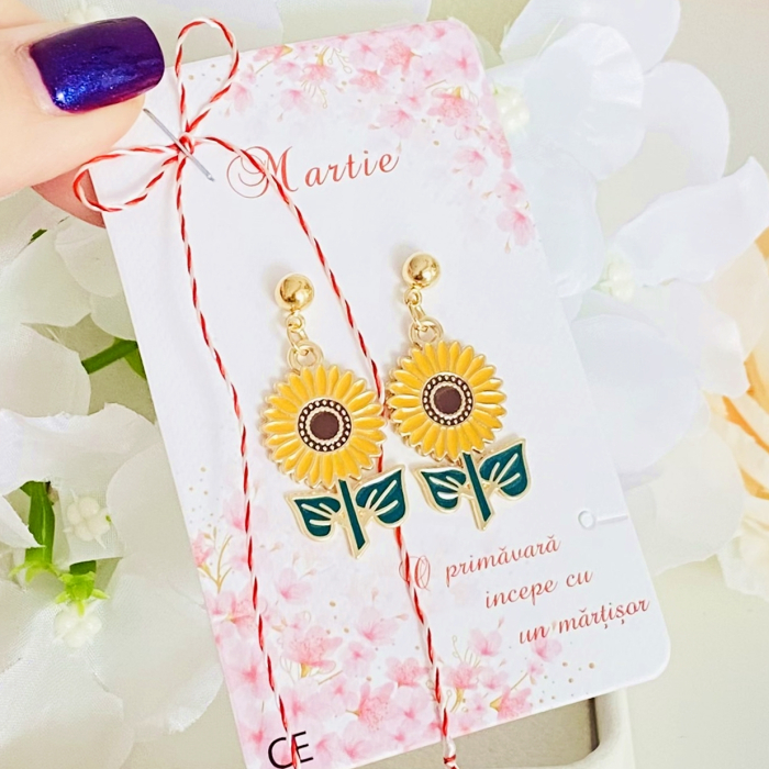 Martisor Cercei Floarea Soarelui, Cercei Dama, Bijuterii Femei, Martisoare Martie [5]