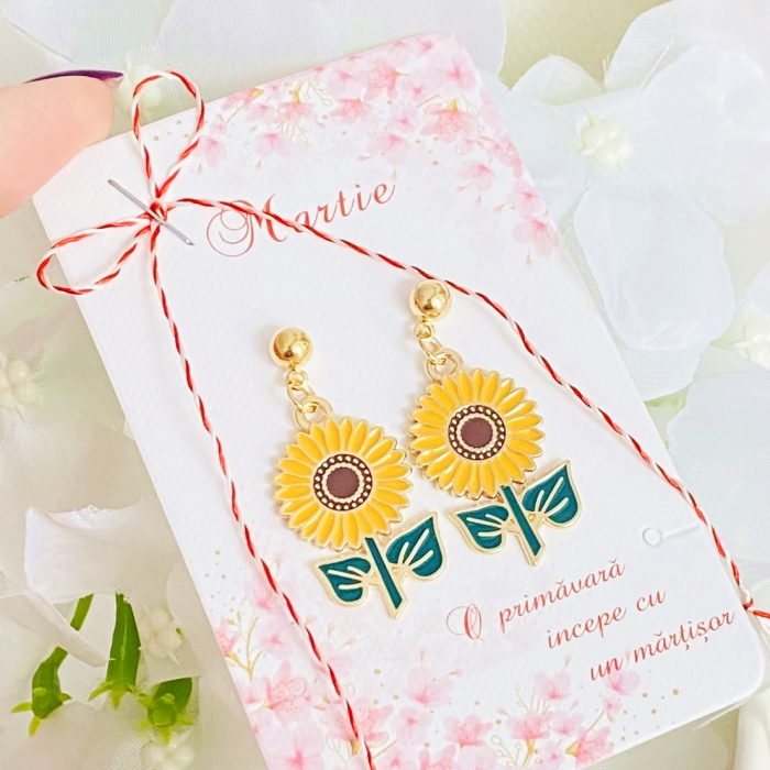 Martisor Cercei Floarea Soarelui, Cercei Dama, Bijuterii Femei, Martisoare Martie [2]