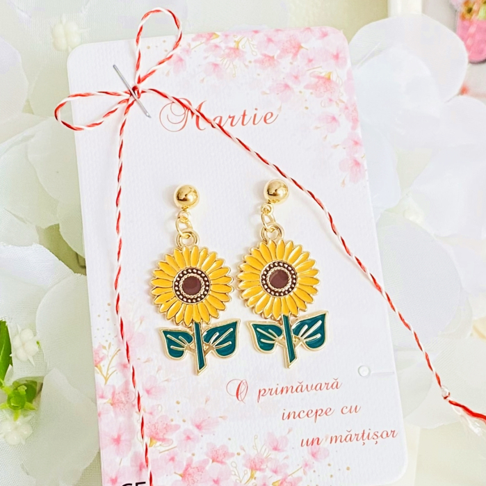 Martisor Cercei Floarea Soarelui, Cercei Dama, Bijuterii Femei, Martisoare Martie [3]