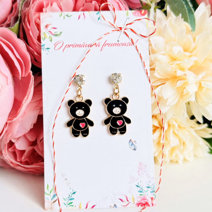 Martisor Cercei Ursuleti Negri, Cercei Dama, Bijuterii Femei, Martisoare Martie [2]