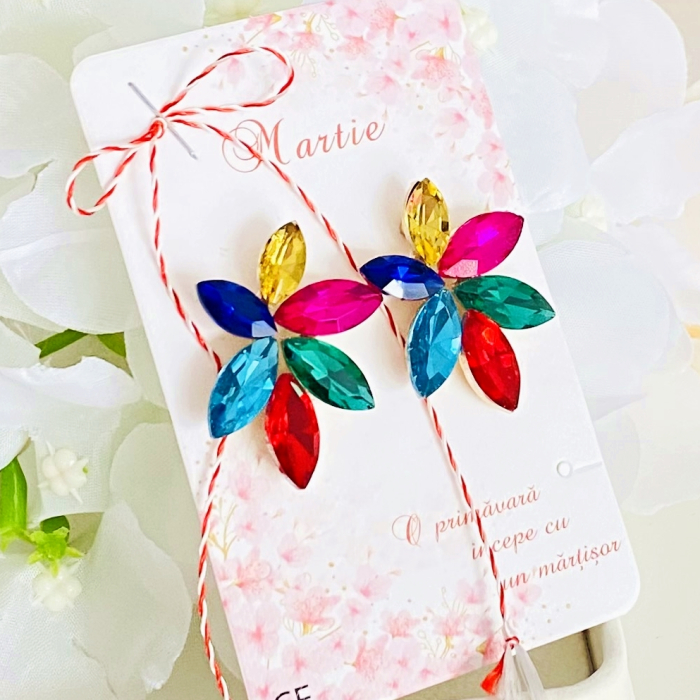 Martisor Cercei Cristale Colorate, Cercei Dama, Bijuterii Femei, Martisoare Martie [4]