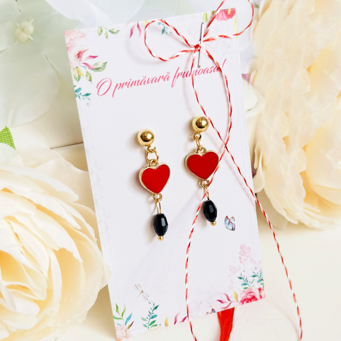 Martisor Cercei Inimi Rosii, Cercei Dama, Bijuterii Femei, Martisoare Martie [3]