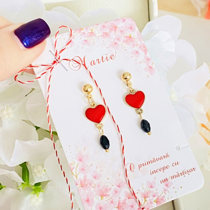 Martisor Cercei Inimi Rosii, Cercei Dama, Bijuterii Femei, Martisoare Martie [2]